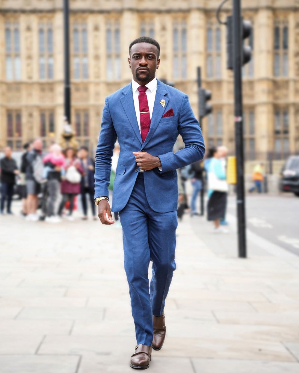 Blue Suit with Red Tie and Monk Shoes Hockerty